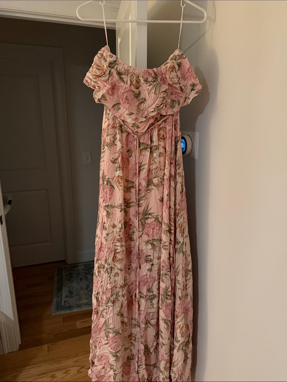 Pinkblush Pink Floral Strapless Maxi Dress with Ruffle Neckline. NWT.